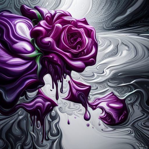 Vibrant Roses Dissolve into Liquid Metal