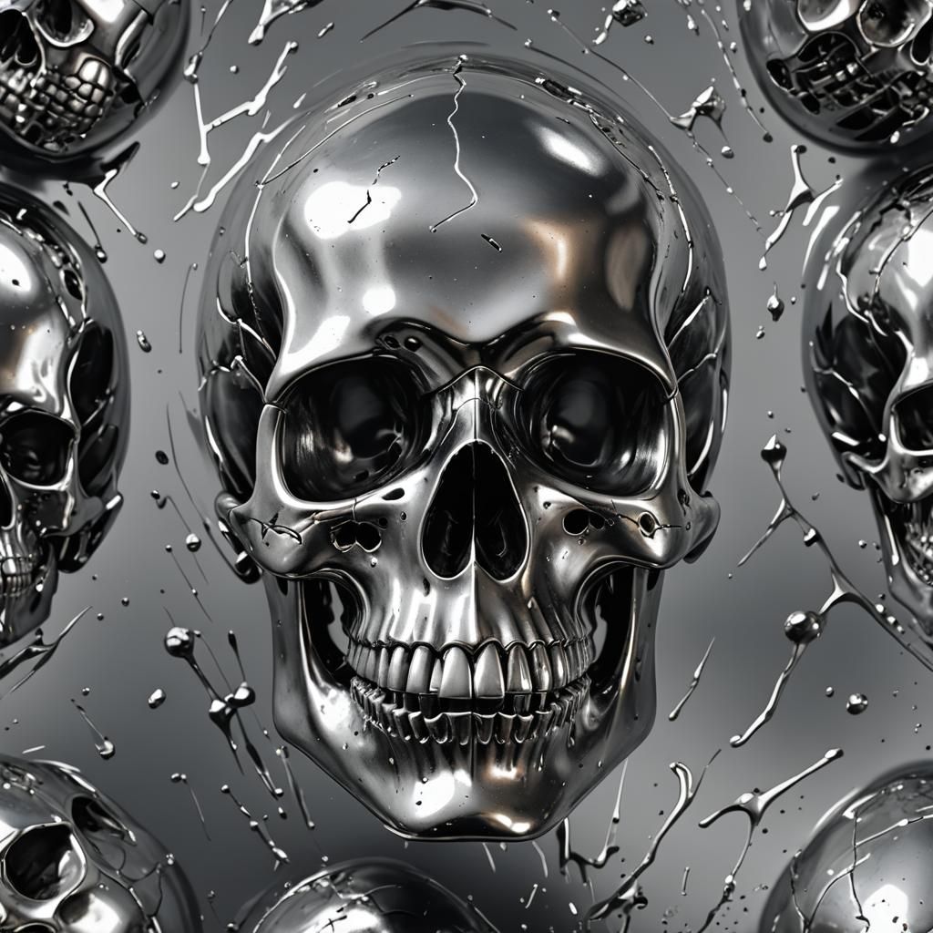 Hyper-Realistic Silver Skull in Polished Detail