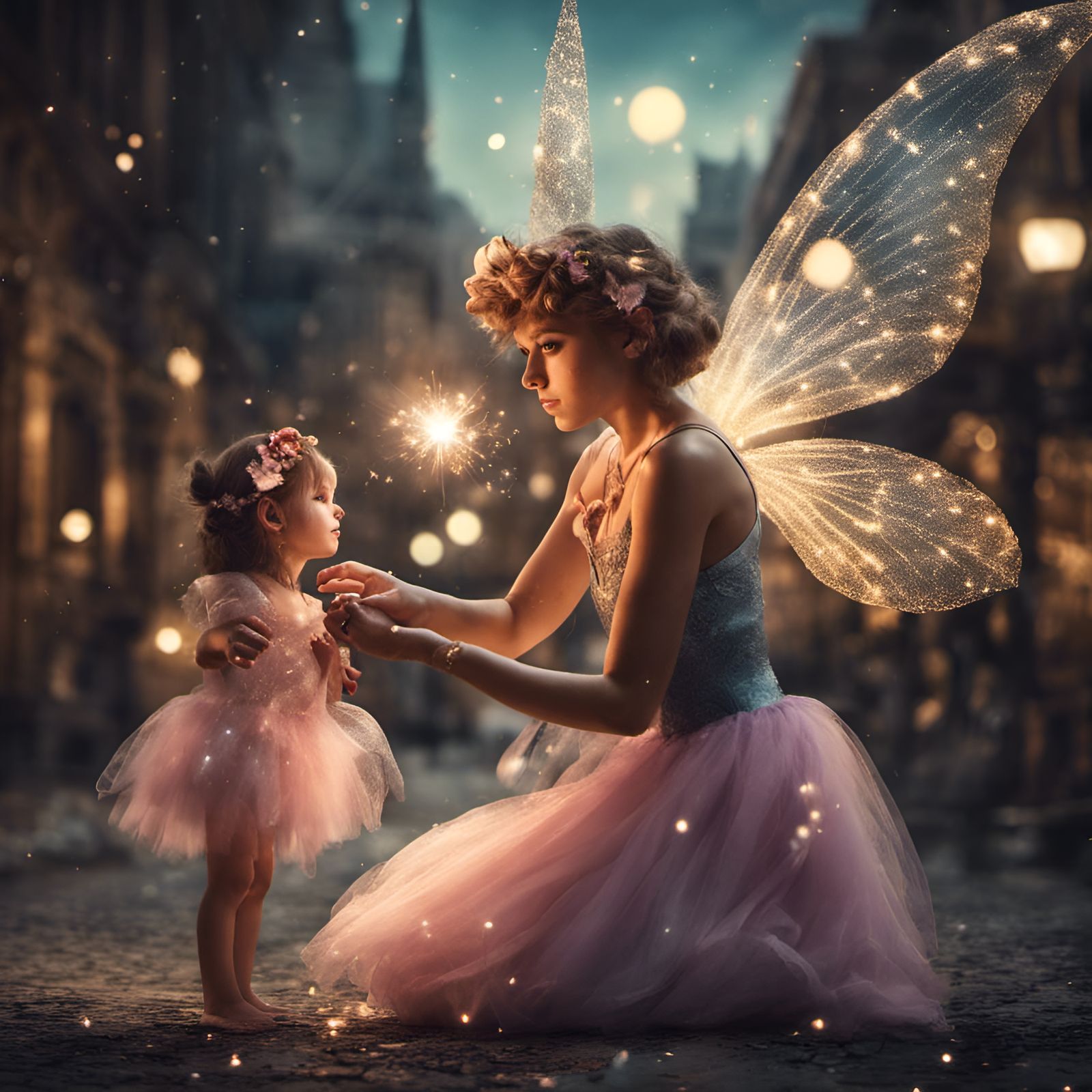 Mystical Fairies Unite in Whimsical Cityscape