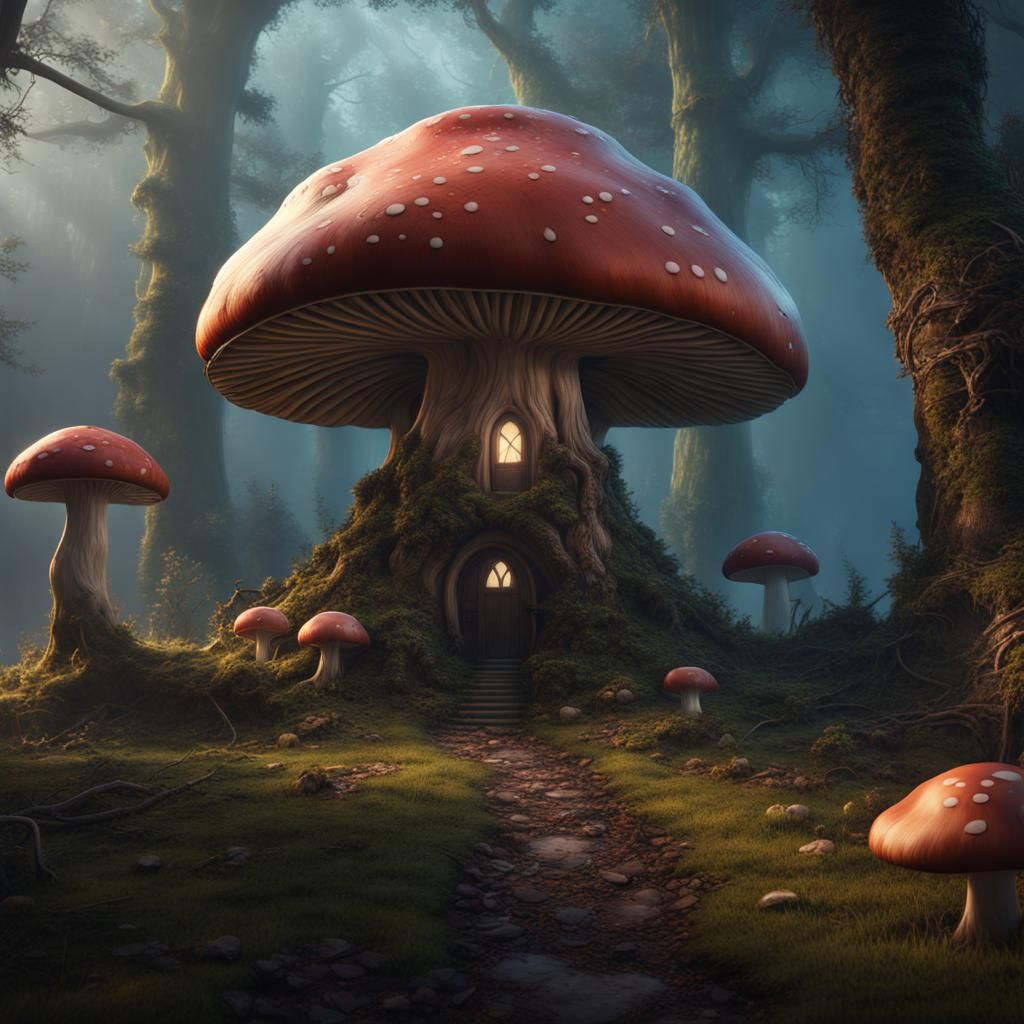 Giant Mushroom Mansion in Vibrant Fantasy Style