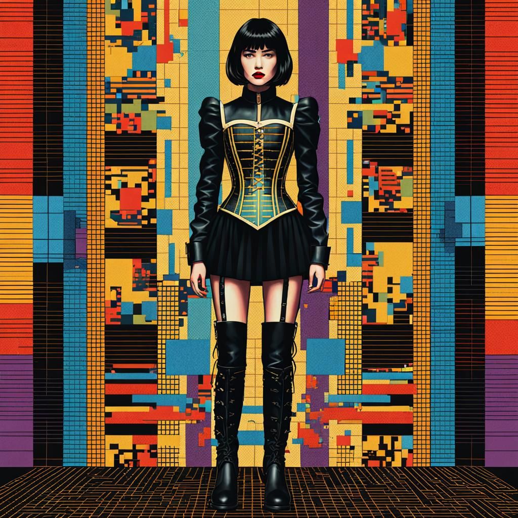 Female Warrior in Pixelated Armor, Inspired by Retro NES Aes...