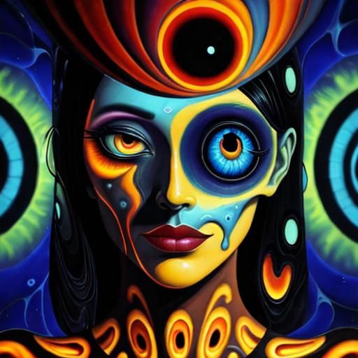 Vivid Surrealist Masterpiece with Glowing Eyeballs in Mid Ai...