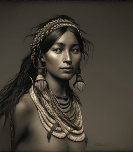Ethereal Sepia Portrait of a Tribal Goddess