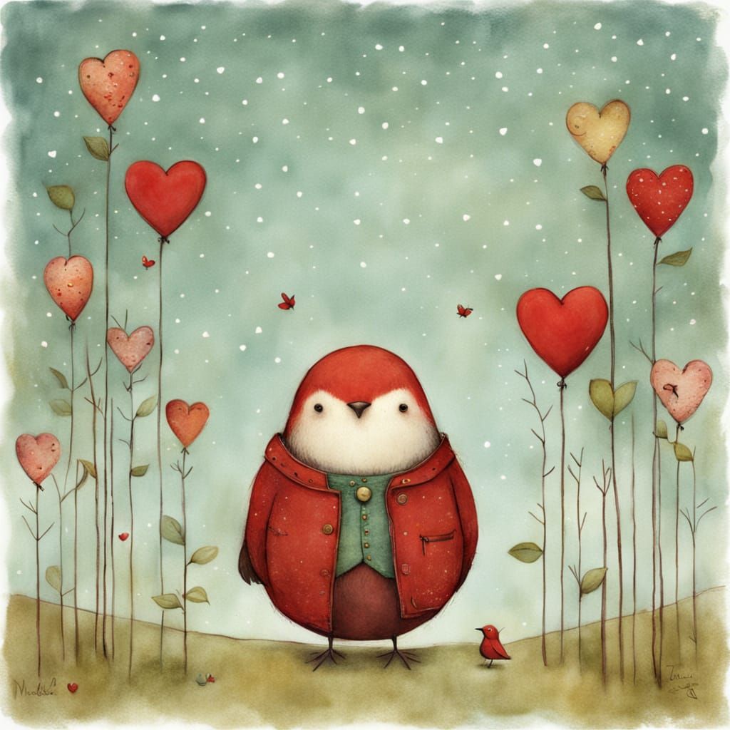 Proud Robin Whimsical Folk Art Illustration