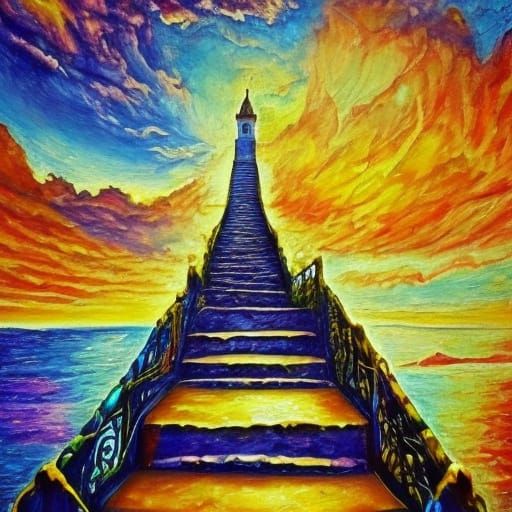 Heavenly Pathway in Surreal Oil Painting Style