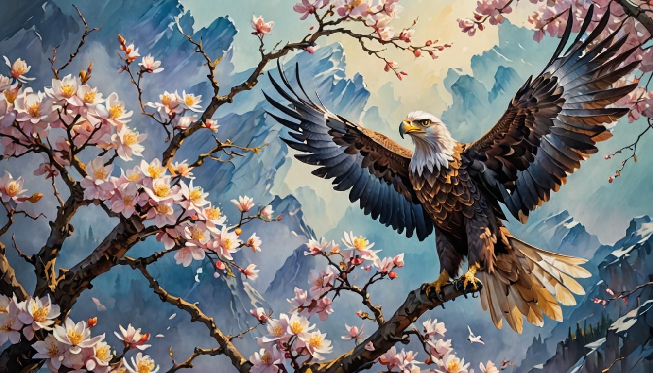 Elegant Bald Eagle in Blossoming Splendor