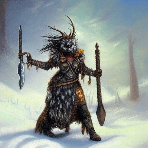 Frost Witch Gnoll Warrior in Oil Paint