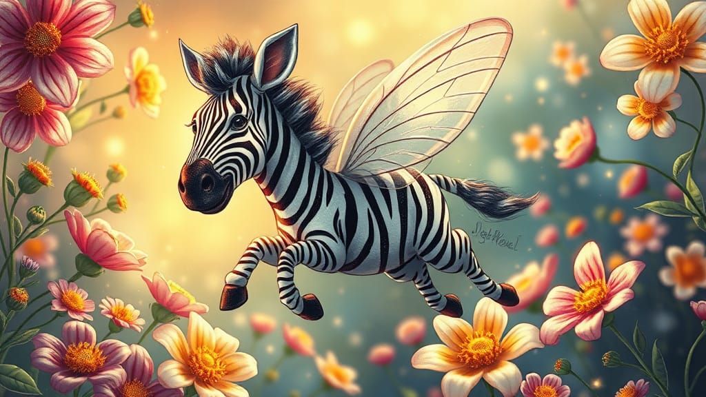Whimsical Zebra Fairy in Delightful Chaos
