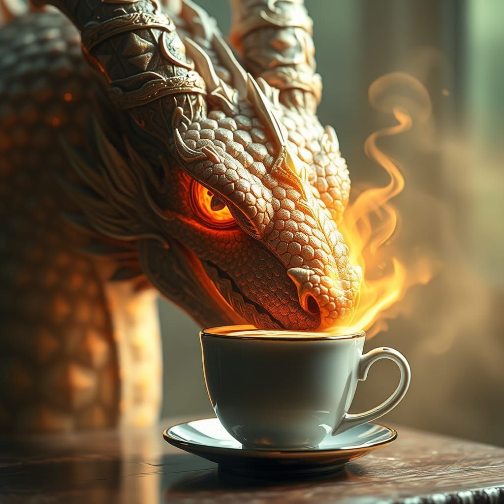 Whimsical Dragon Heats Latte with Fire