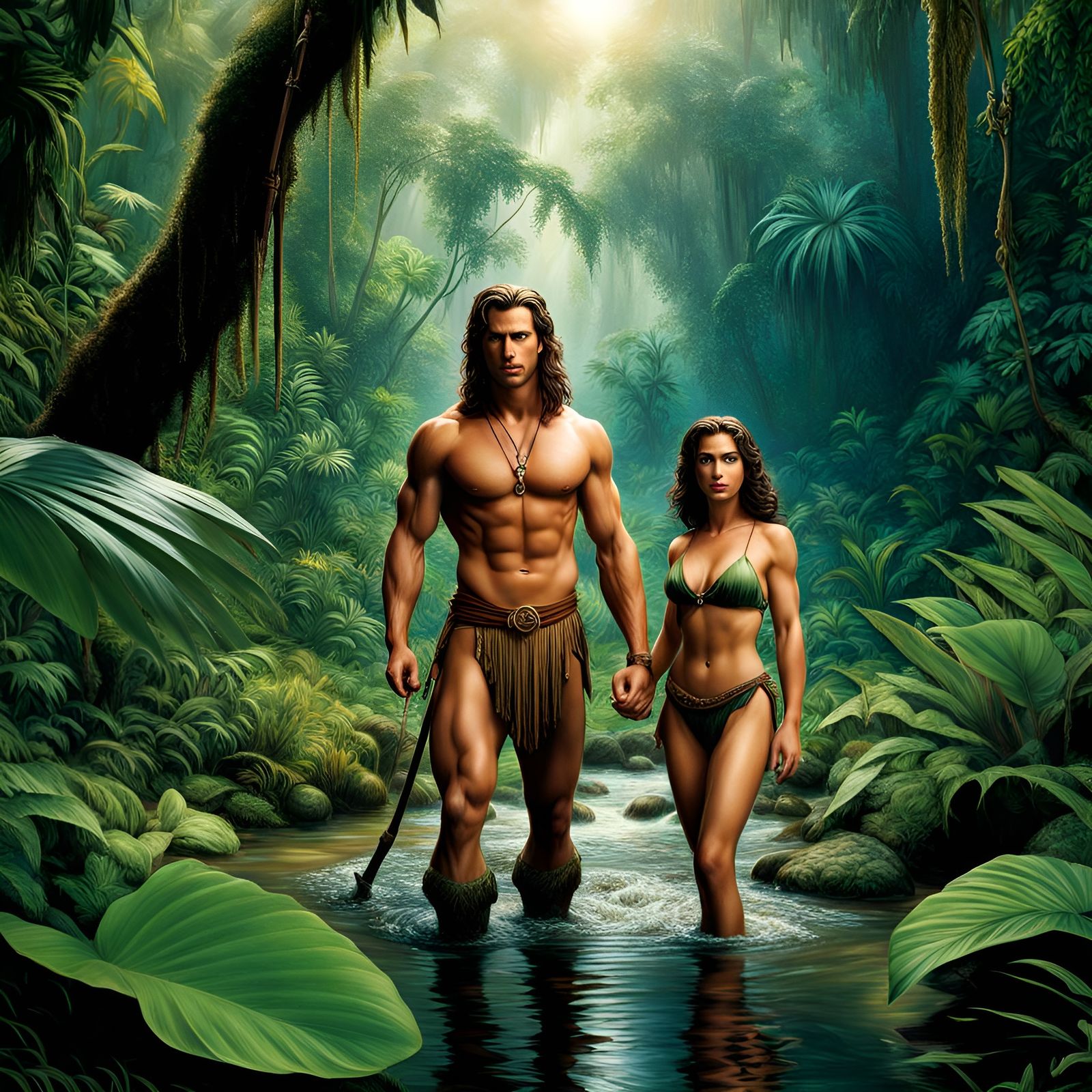 Tarzan and Jane in a Vibrant Jungle Portrait