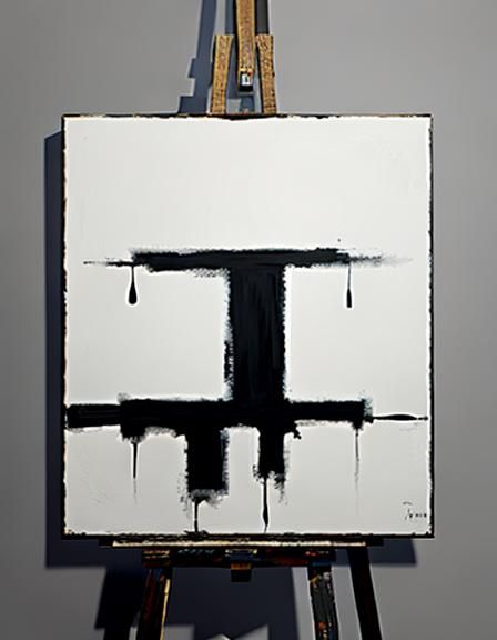 Abstract Expressionist Painting with Black and White Brushst...