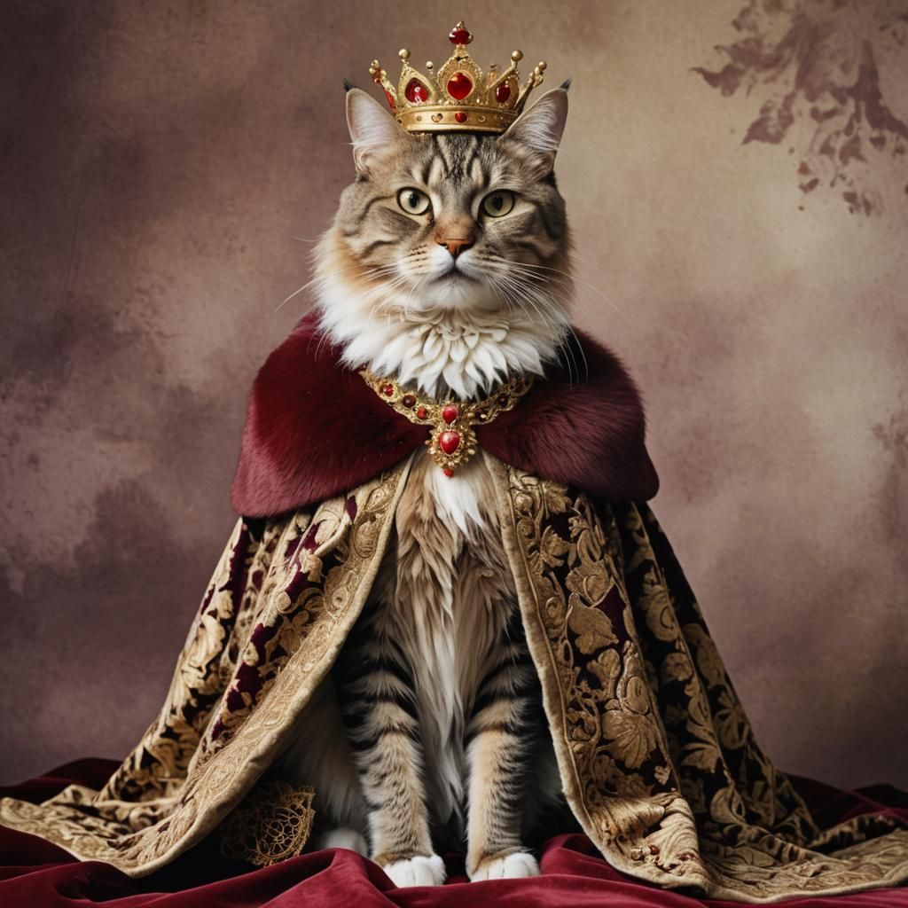 Regal Feline Queen in Velvet and Gold