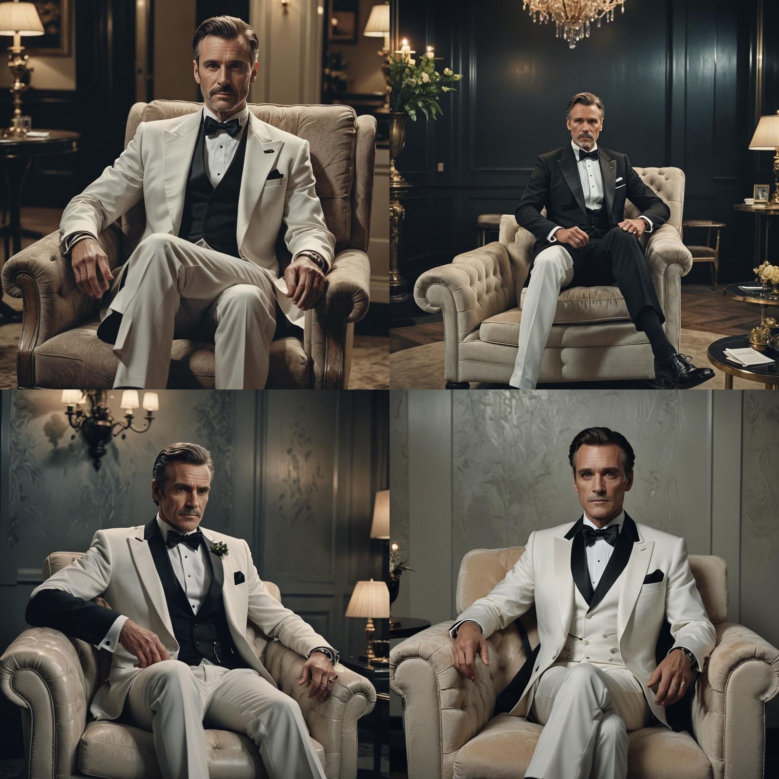 Handsome Man in Stylish Black Tuxedo, Cinematic Film Still