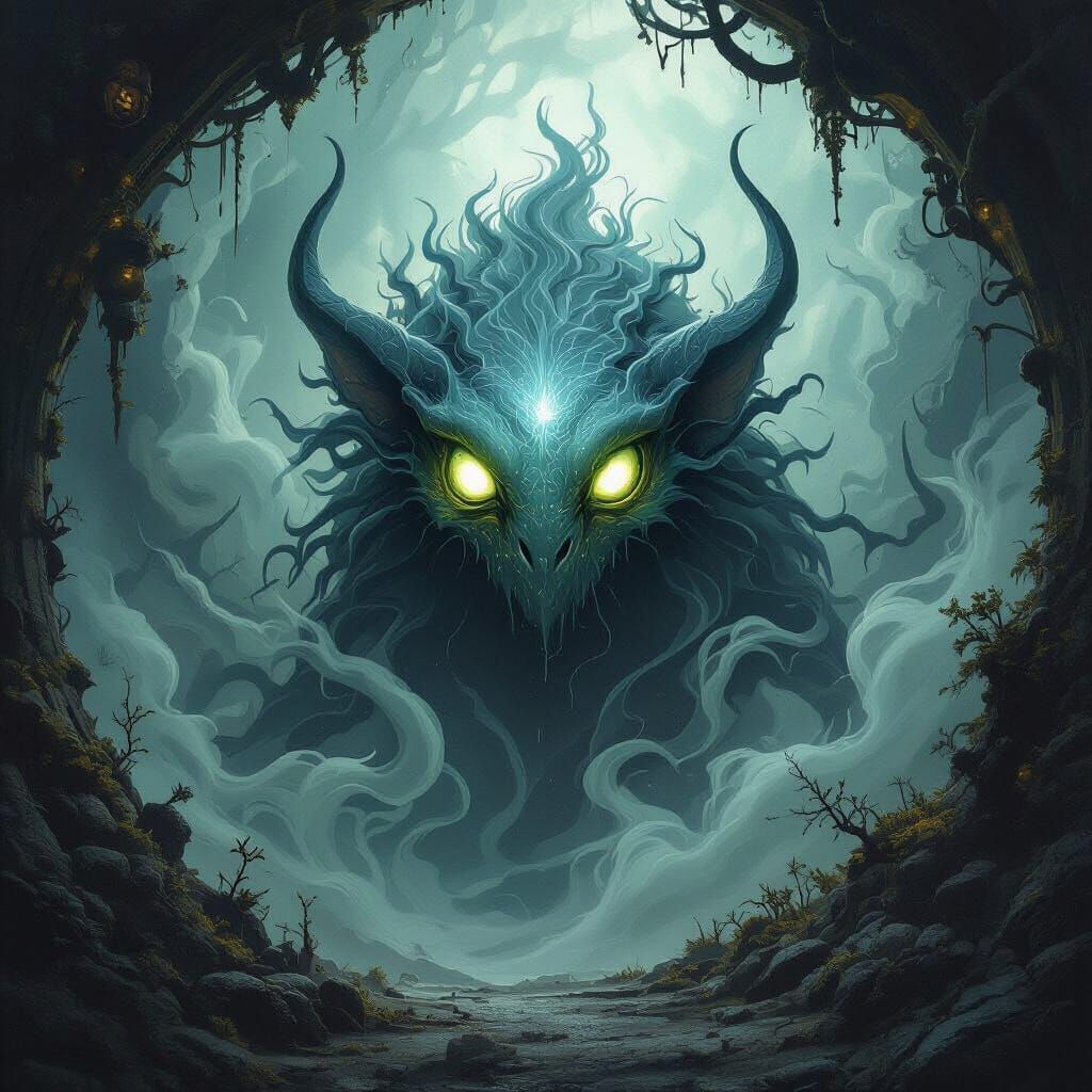 Mystical Glowing-Eyed Gyatt in Dark Fantasy Realm
