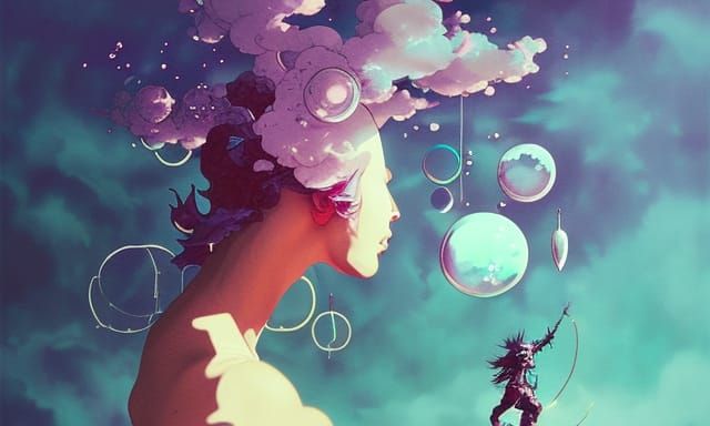 Surreal Portrait of a Figure Shattering into a Cosmic Haze