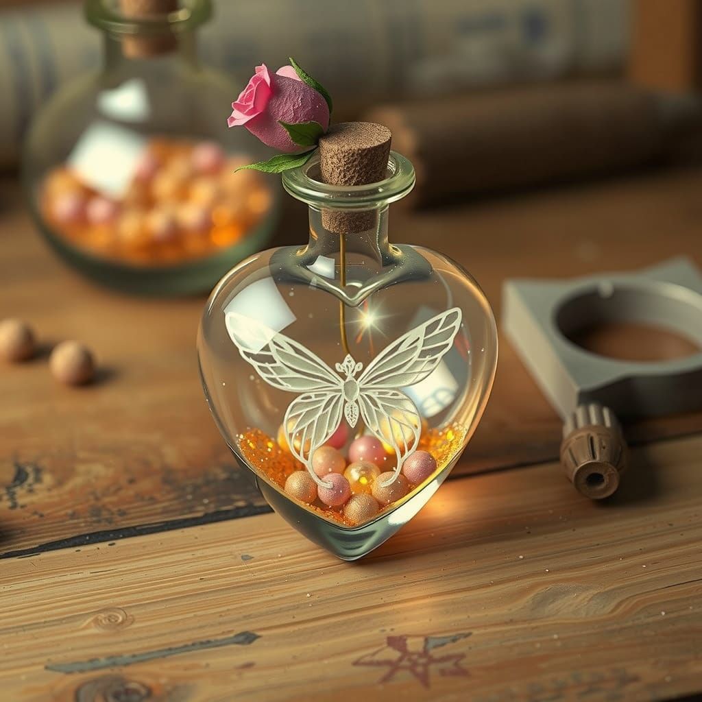 Ethereal Crystal Heart Vial with Moonbeams