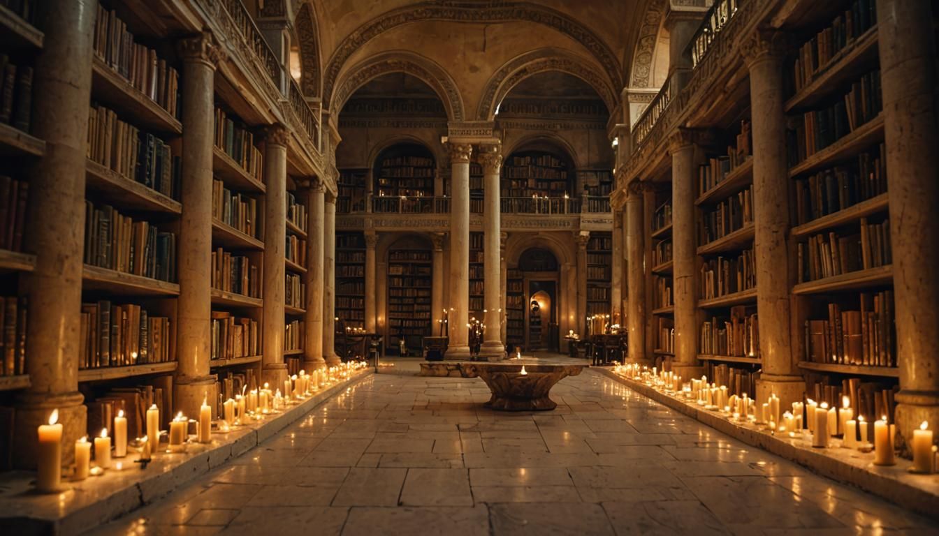 Ancient Carthage Library in Whispering Candlelight