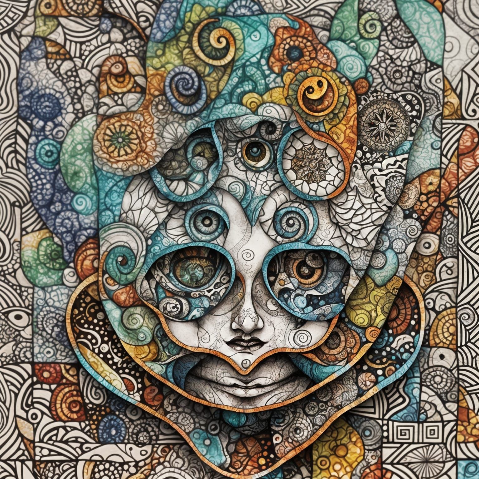 Abstract Jester Doll with Zentangle and 3D Shading