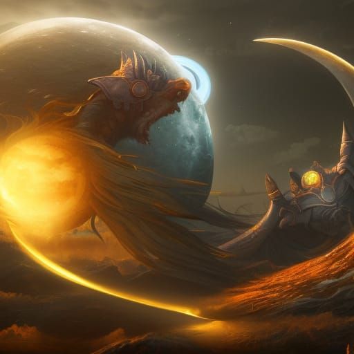 Epic Clash of Celestial Forces in Vibrant Color