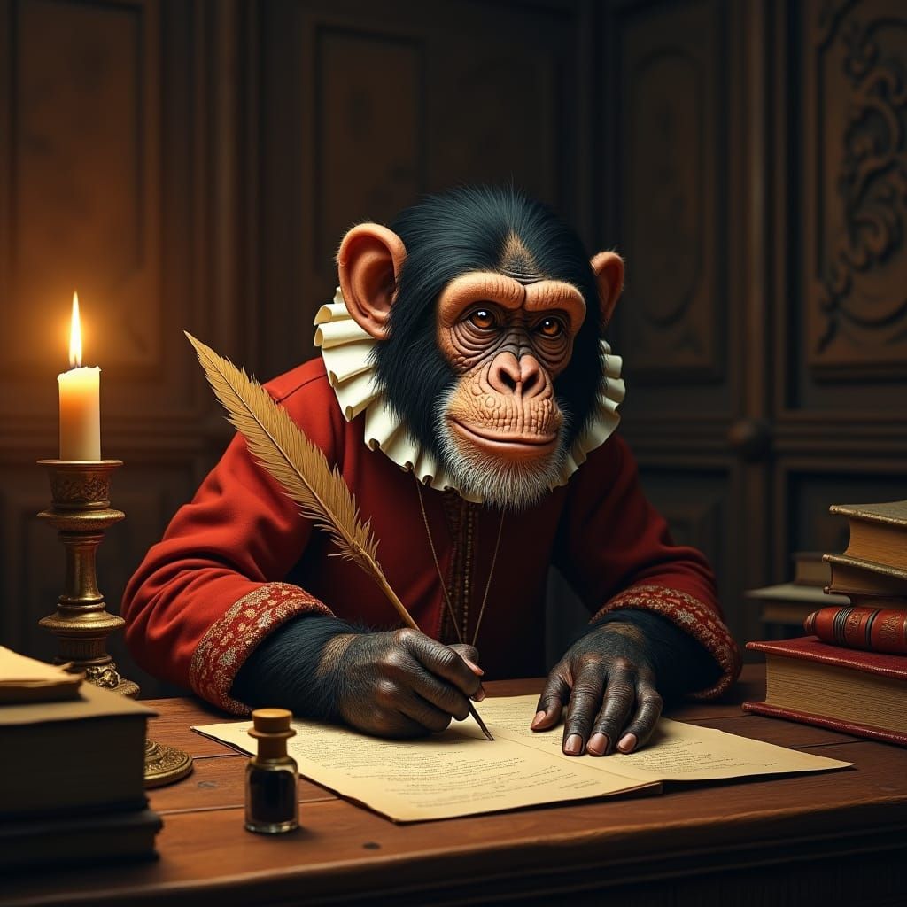 Chimpanzee Scholar in Elizabethan Study