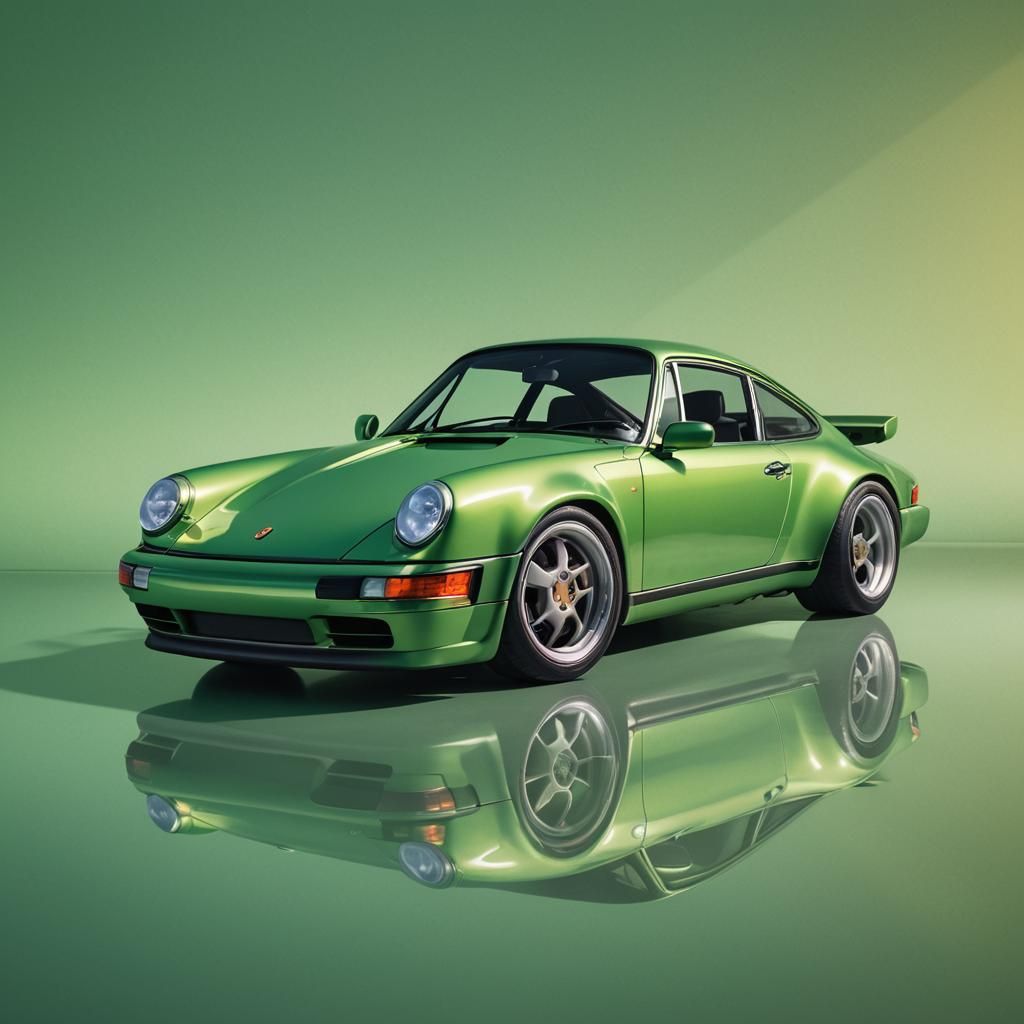 Surreal Lizard Green Porsche 964 911 in Hyperrealistic Conce...