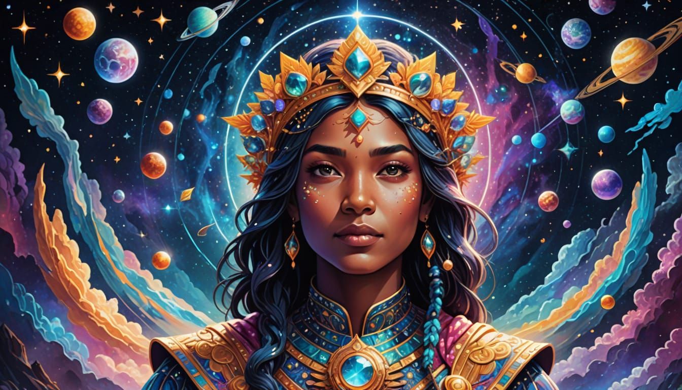 Celestial Support in Vibrant Cosmic Art