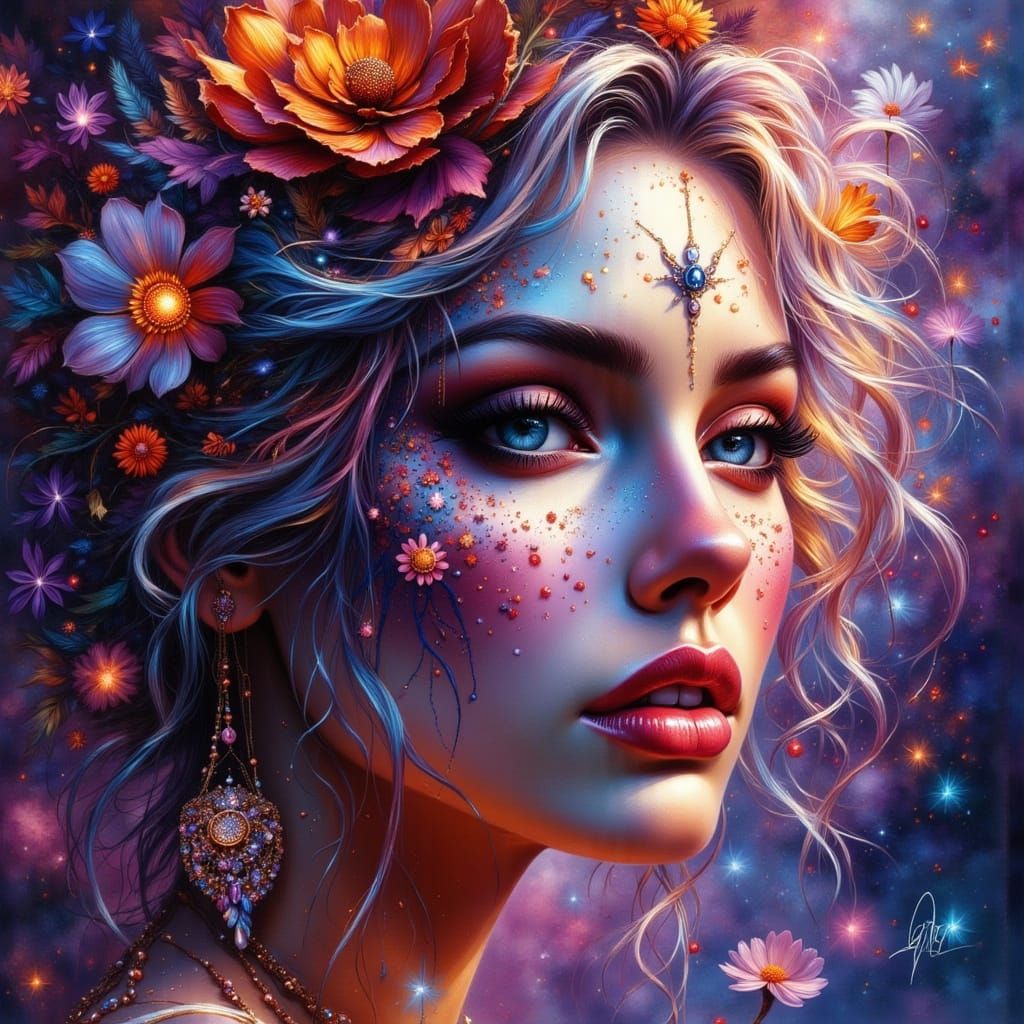 Hyperrealistic Woman with Colorful Background