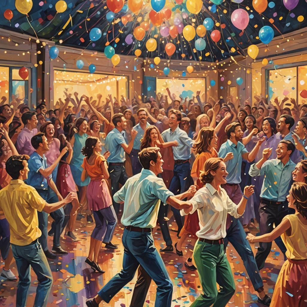 Fauvist Oil Painting of Joyful Party Scene