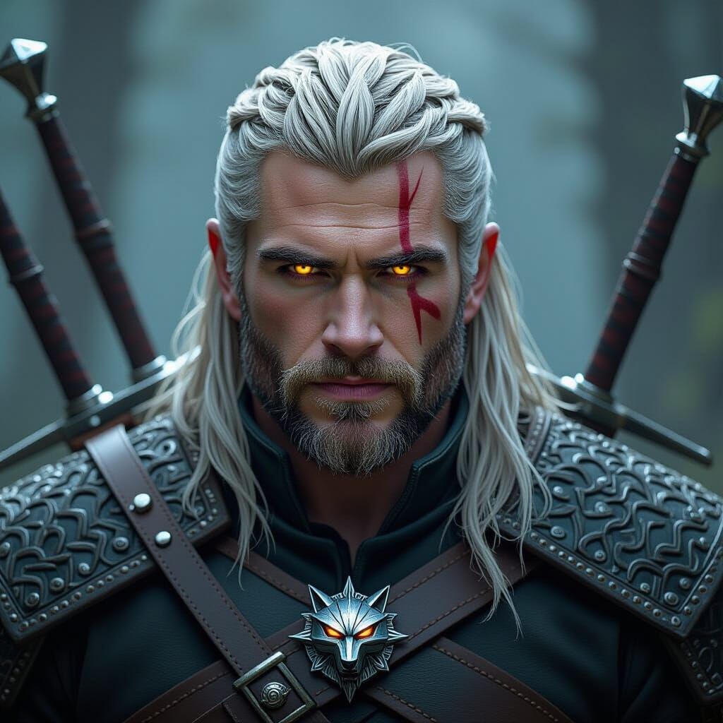 Liam Hemsworth as Geralt in Dark Fantasy Style