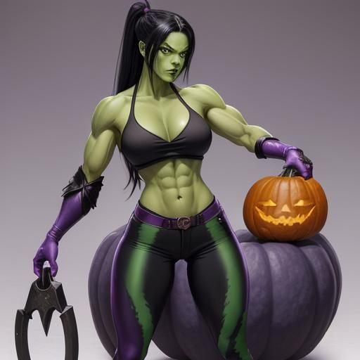 Surreal Anime-Inspired Female Frankenstein Character Holding...