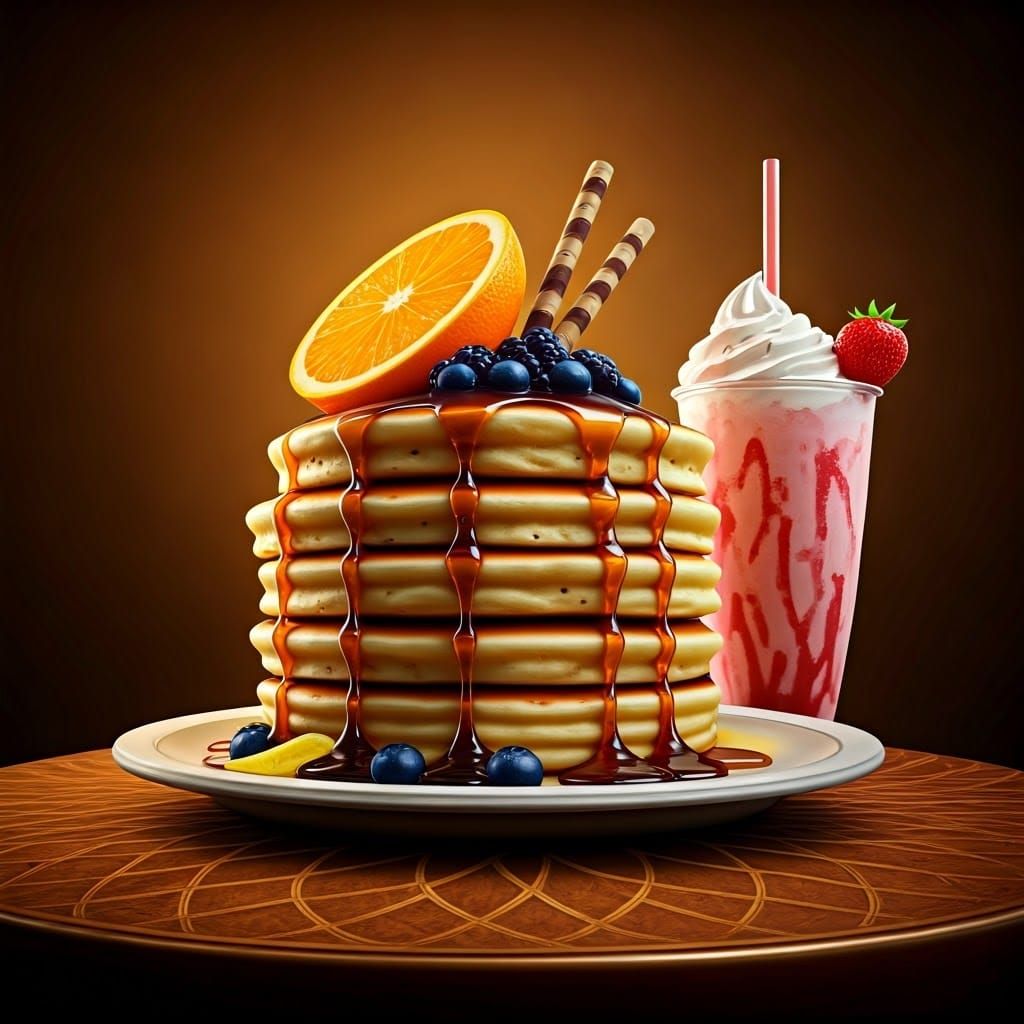 Delicious Breakfast Stack in Vibrant Fantasy Setting
