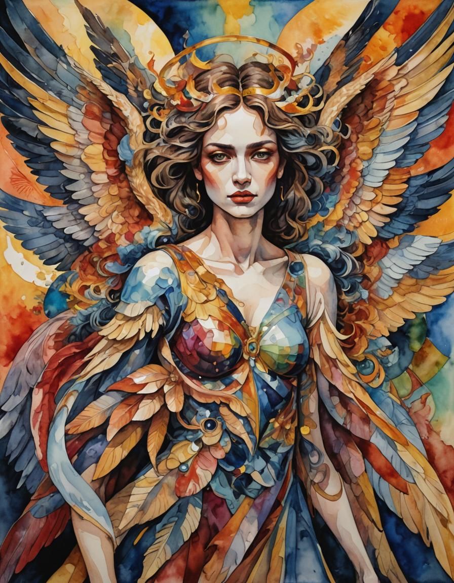 Angel in Maximalist Watercolor Portrait
