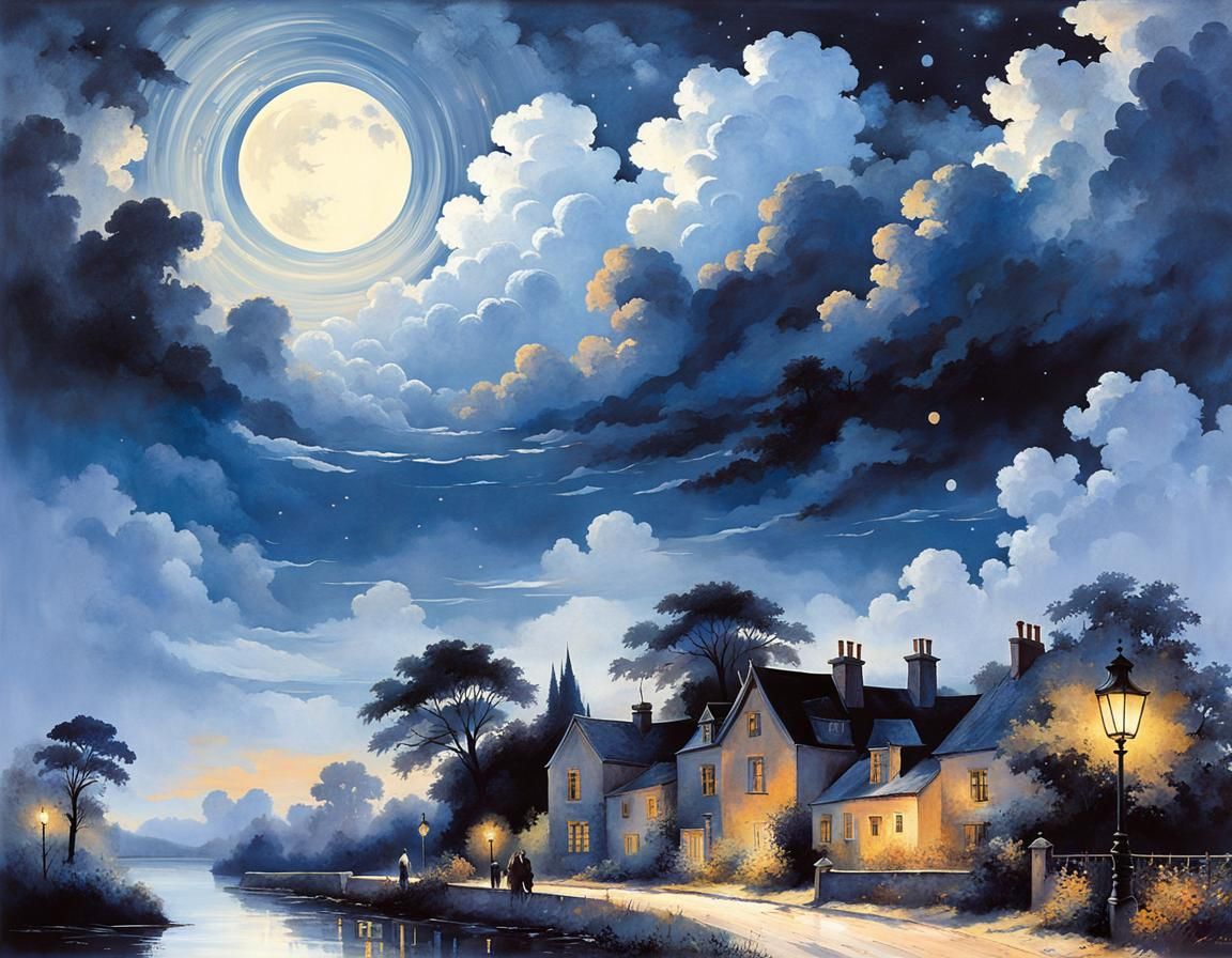 Romantic Evening Dreamscape in Whimsical Cloudscape