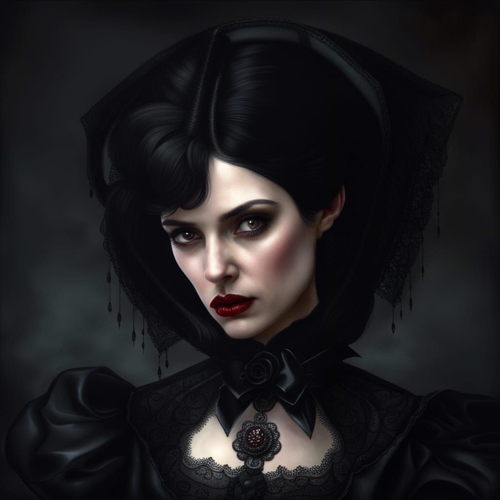Ethereal Vampire Woman in Victorian Attire