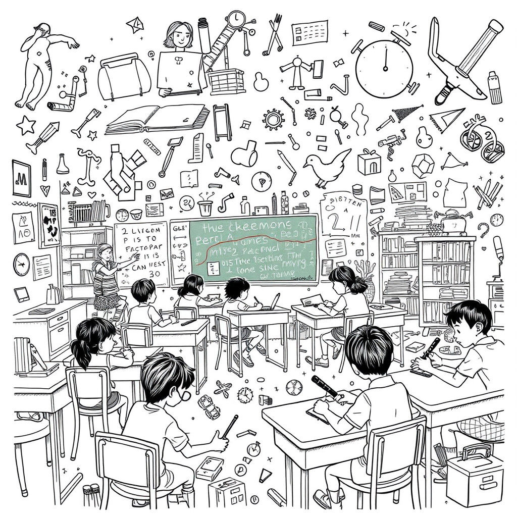 Detailed Classroom Doodle Scene in Stylized Art