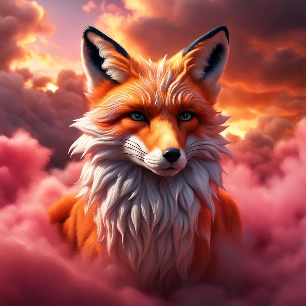 Fox Emerging from Ethereal Clouds in Photorealistic Style