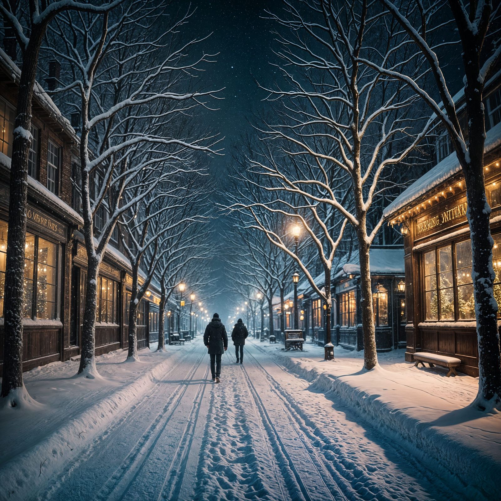 Winter Wonderland at Night in Hyperrealistic Style