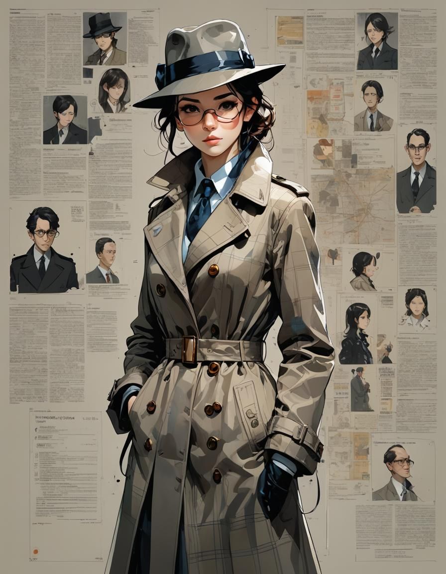 Glamorous Anime Detective in Plaid Trenchcoat