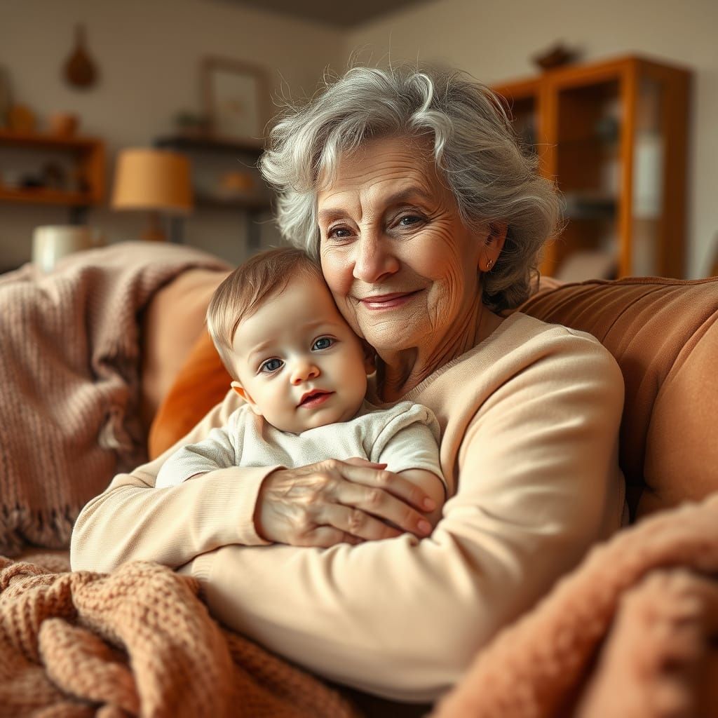 Gentle Grandmother Tenderly Holds Her Curious Grandchild in ...
