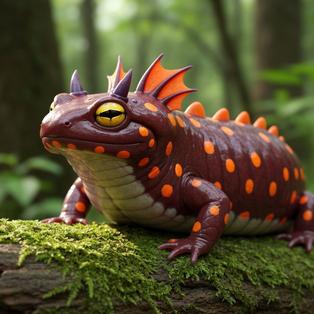 Red Salamander with Dragon Frills and Purple Horns