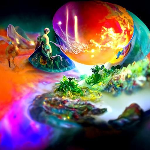 Surreal Cosmic Landscape in Vibrant Holographic Style
