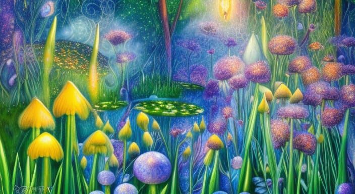 Ethereal Garden Oasis in Vibrant Colors