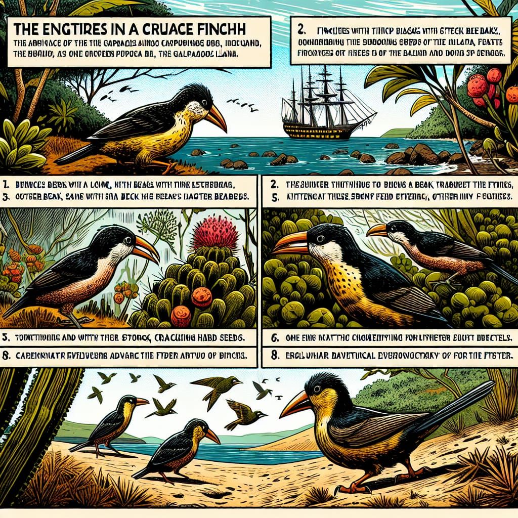 Comic Style Galapagos Finch Evolution Story