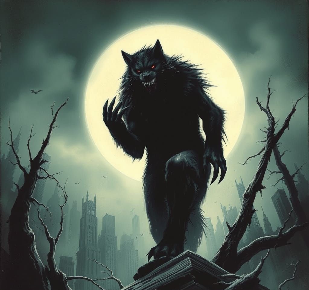 Sinister Werewolf in Comic Book Art Style