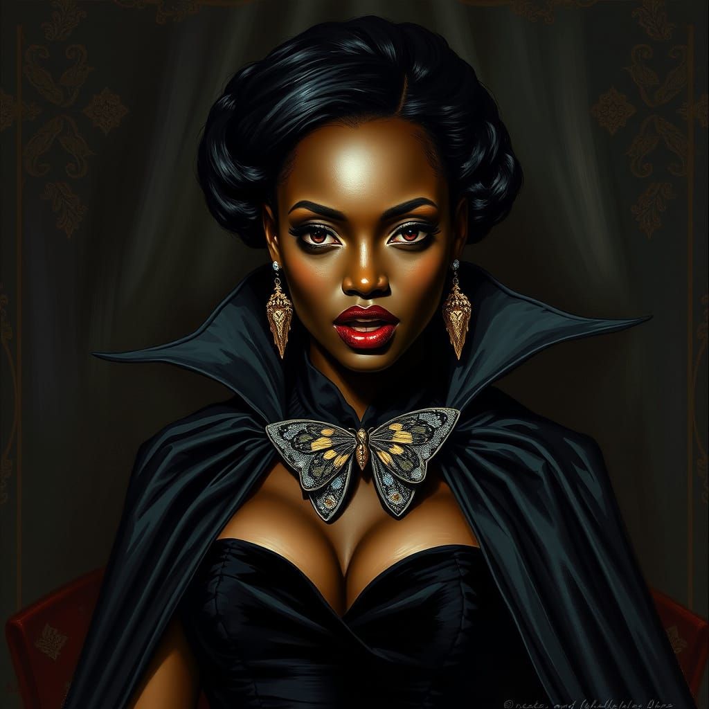 Nigerian Vampire Countess in Elegant Evening Attire