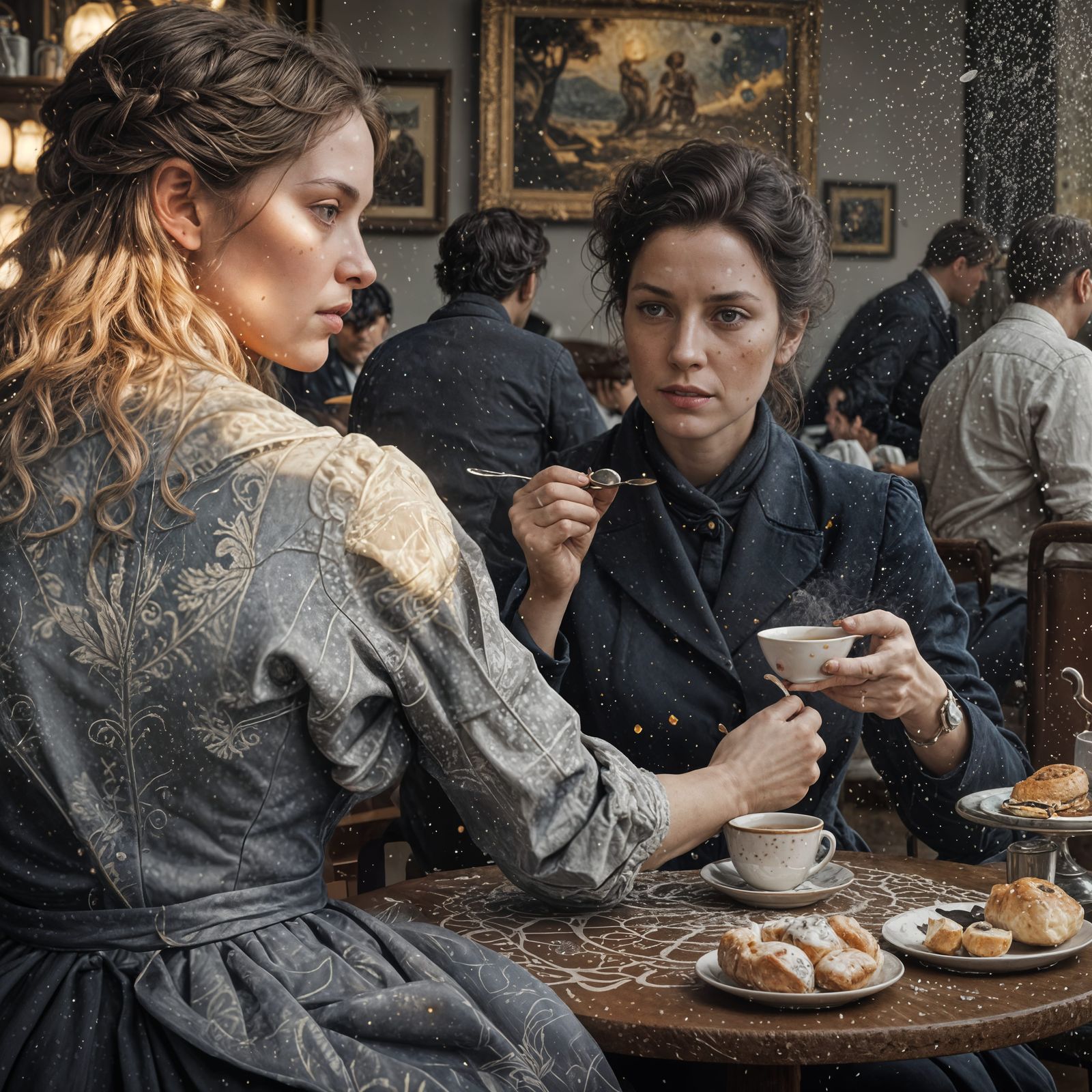 she (with her back to us) is a hedge-witch: aware that she can do funny things but doesn't control them well, as here