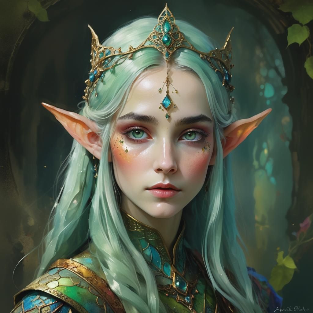 Surreal Elven Portrait in Vibrant Triadic Colors