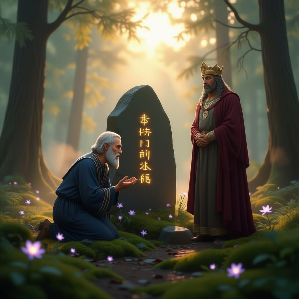 Prophet Kneels Before God; King Watches