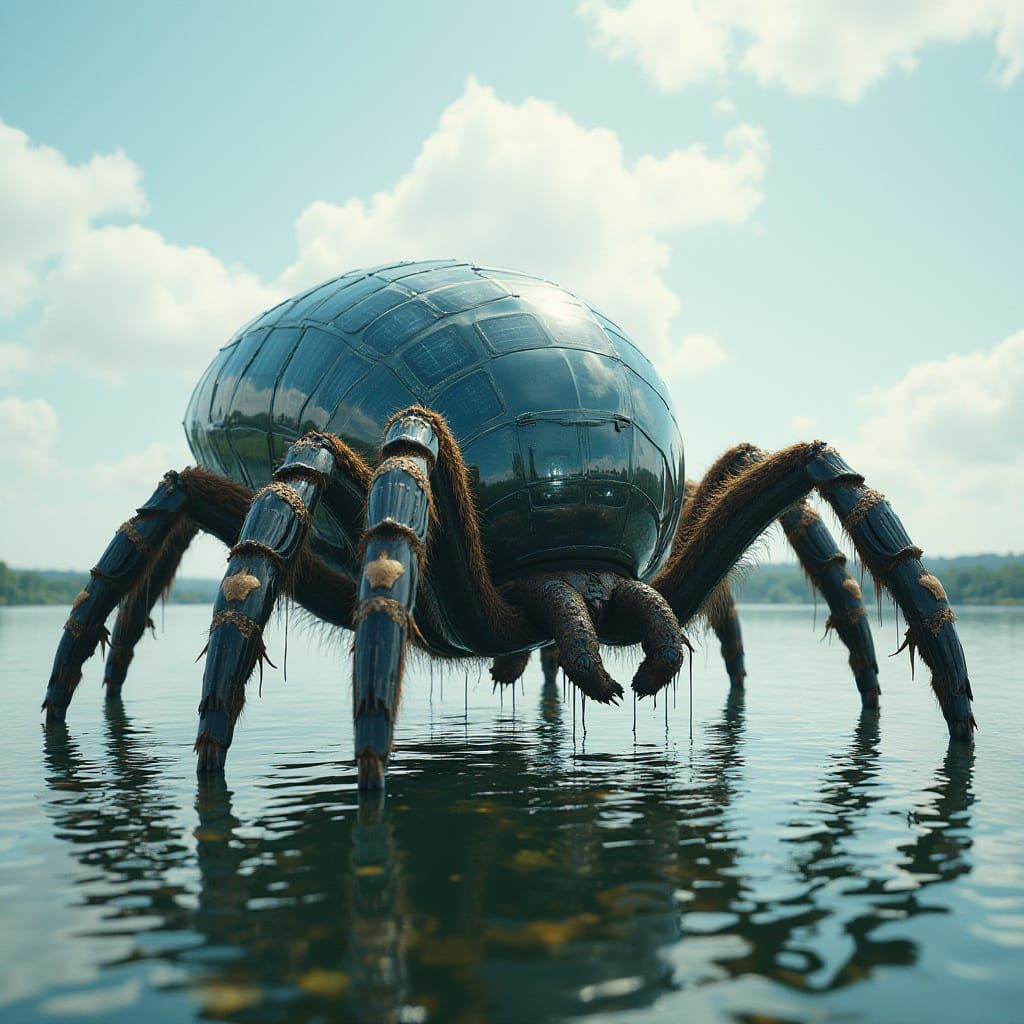 Solar Panel Spider Searching for Plastic