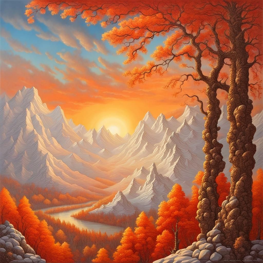 Rocky Mountain Autumn Landscape in Embossed 3D